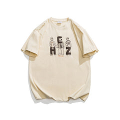 Vintage Letter Print T-Shirt – Unisex Washed Loose Fit