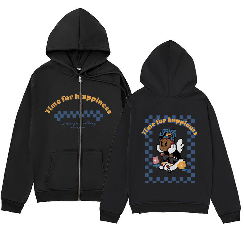 Melancholic Child Graphic Hoodie – Minimalist Zip-Up Sweatshirt