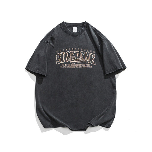 Distressed Letter Print T-Shirt – Unisex Loose Fit