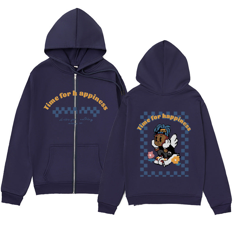 Melancholic Child Graphic Hoodie – Minimalist Zip-Up Sweatshirt