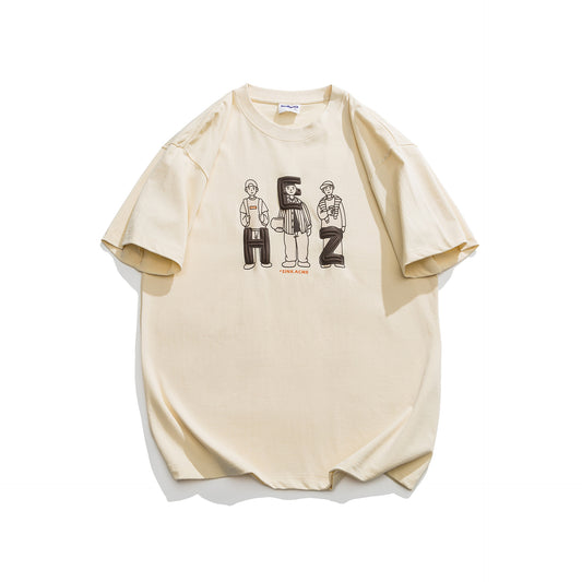 Vintage Letter Print T-Shirt – Unisex Washed Loose Fit