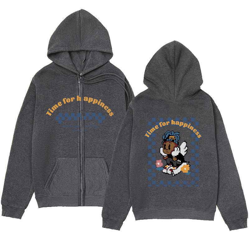 Melancholic Child Graphic Hoodie – Minimalist Zip-Up Sweatshirt